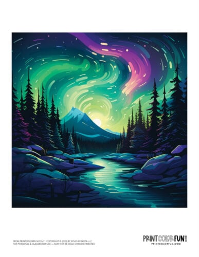 Northern Lights (Aurora Borealis) color clipart from PrintColorFun com 6