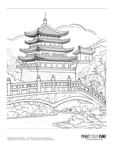 Old China scene clipart coloring page from PrintColorFun com (1)