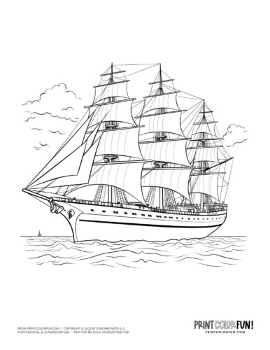 Old clipper ship sailing coloring page from PrintColorFun com (1)