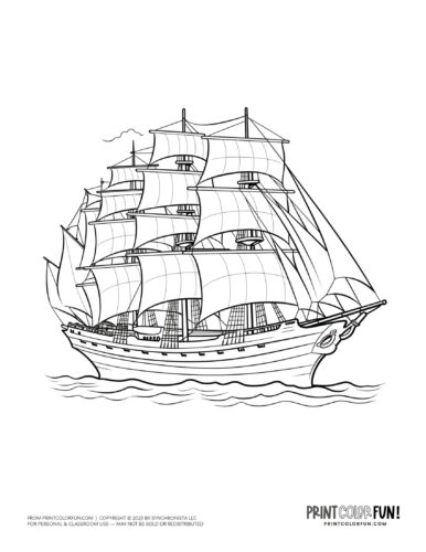 Old clipper ship sailing coloring page from PrintColorFun com (2)