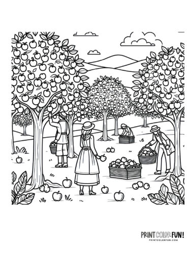 Old-fashioned apple orchard coloring page at PrintColorFun com