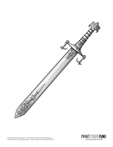 Old-fashioned gamer fantasy sword clipart from PrintColorFun com (1)
