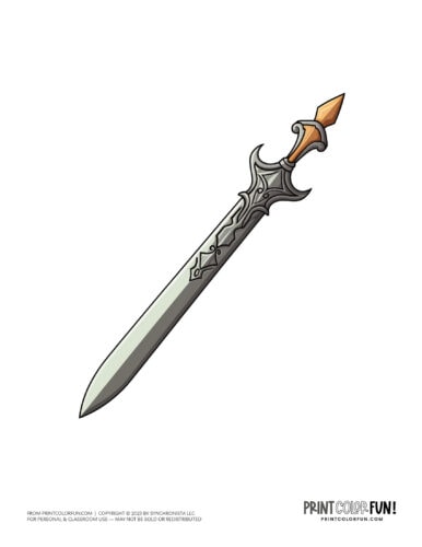 Old-fashioned gamer fantasy sword clipart from PrintColorFun com (2)