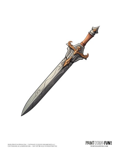 Old-fashioned gamer fantasy sword clipart from PrintColorFun com (3)
