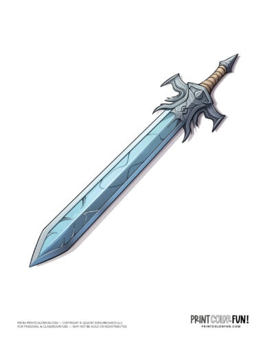Old-fashioned gamer fantasy sword clipart from PrintColorFun com (5)