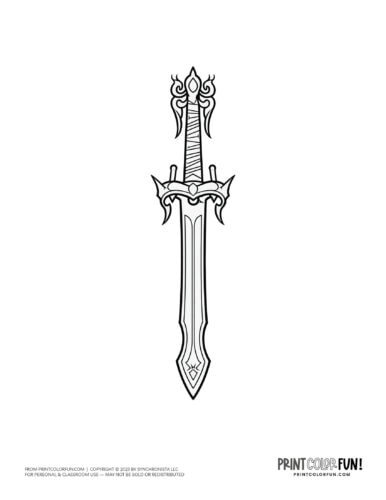 Old-fashioned gamer fantasy sword coloring clipart from PrintColorFun com (1)