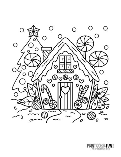 Old-fashioned gingerbread house coloring book page