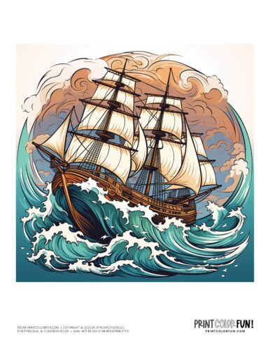 Old sailing ship color clipart from PrintColorFun com 1