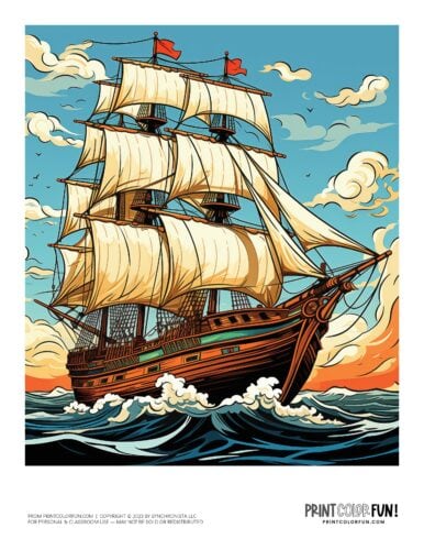 Old sailing ship color clipart from PrintColorFun com 2