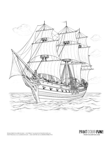 Old sailing ship coloring page clipart from PrintColorFun com 1