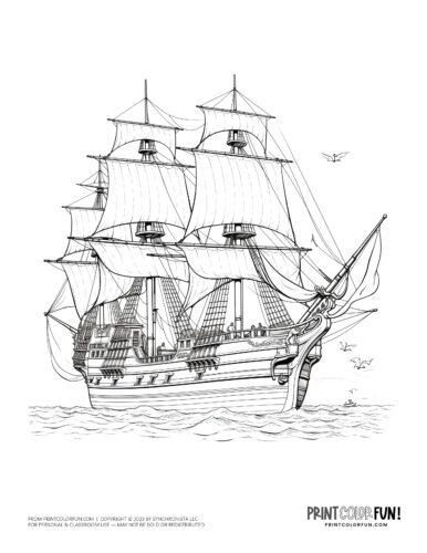 Old sailing ship coloring page clipart from PrintColorFun com 2