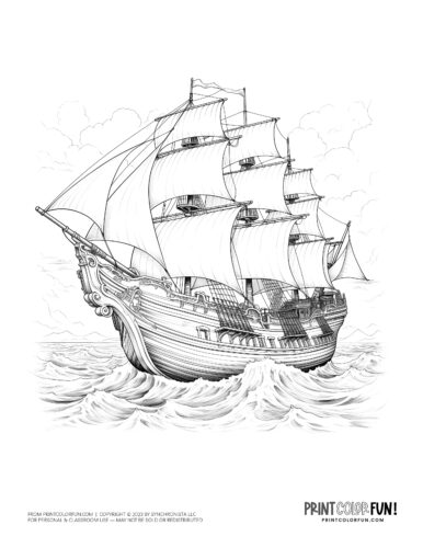 Old sailing ship coloring page clipart from PrintColorFun com 4