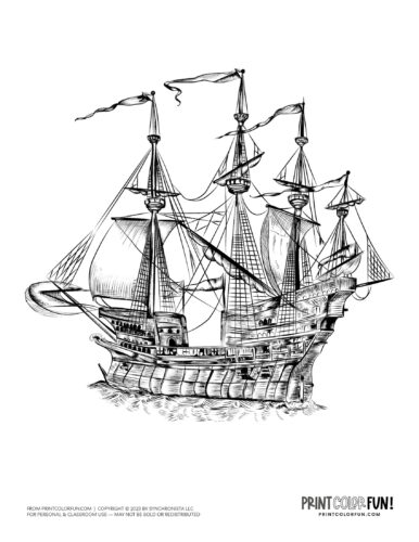 Old sailing ship coloring page from PrintColorFun com