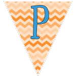 orange zig-zag party decoration flags with blue letters 128