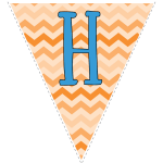orange zig-zag party decoration flags with blue letters 8