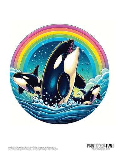 Orca (killer whale) rainbow color clipart from PrintColorFun com 1