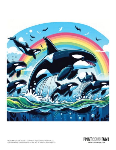 Orca (killer whale) rainbow color clipart from PrintColorFun com 3