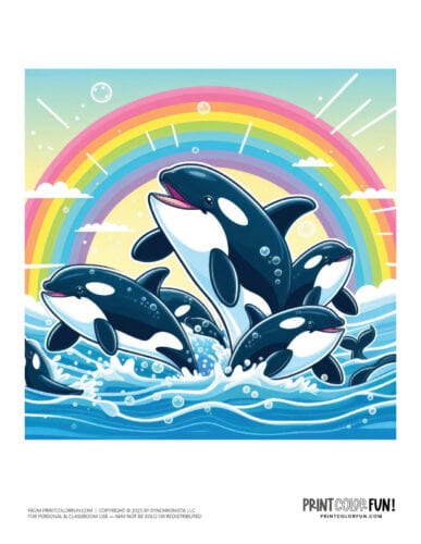 Orca (killer whale) rainbow color clipart from PrintColorFun com 4