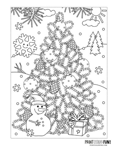 Outdoor Christmas tree to color at PrintColorFun com 1