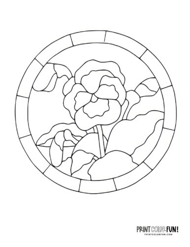 Pansy flower in stained glass style coloring page at PrintColorFun com from PrintColorFun com