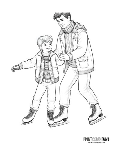 Parent and child ice skating coloring page from PrintColorFun com 1