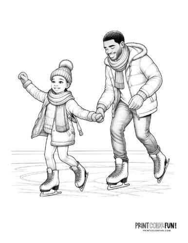 Parent and child ice skating coloring page from PrintColorFun com 2