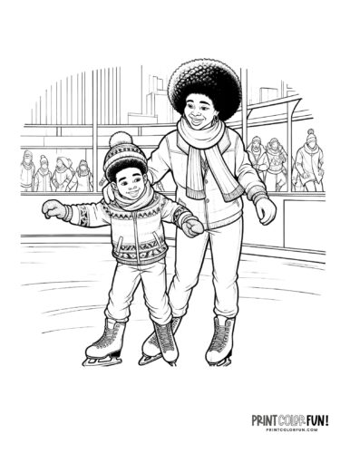 Parent and child ice skating coloring page from PrintColorFun com 4