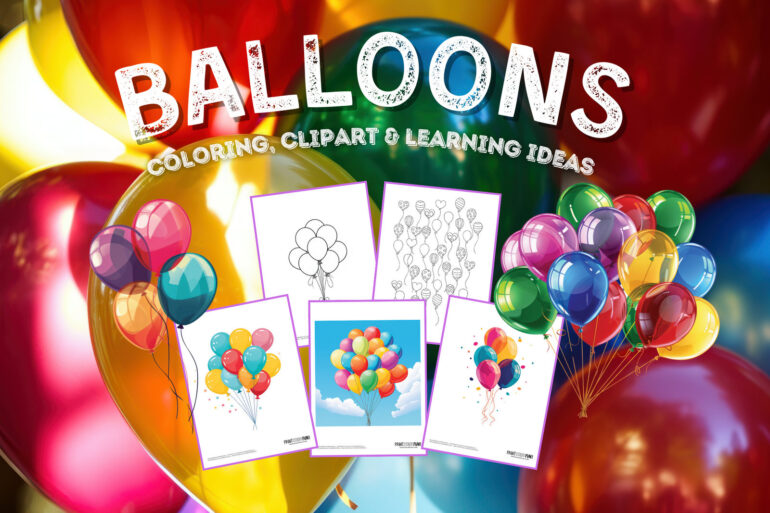 Party balloon clipart, coloring pages and learning ideas from PrintColorFun com