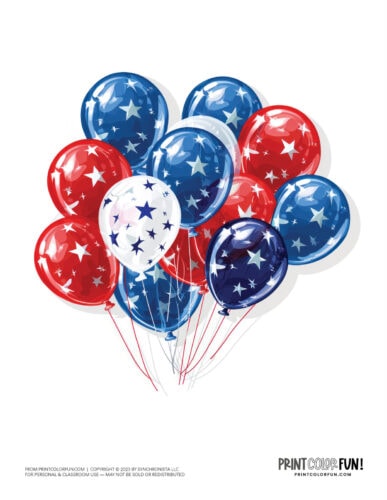 Patriotic red white and blue balloons clipart from PrintColorFun com (1)