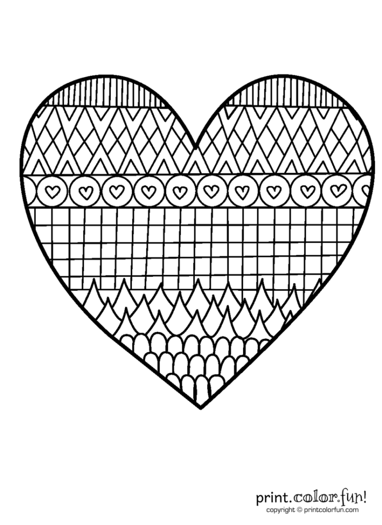 Patterned Heart Coloring Page - Print Color Fun!