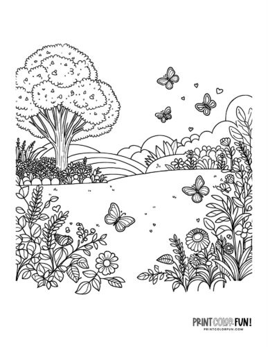 Peaceful butterfly garden coloring page - PrintColorFun com
