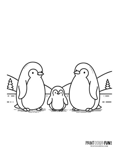 Penguin family coloring page from PrintColorFun com