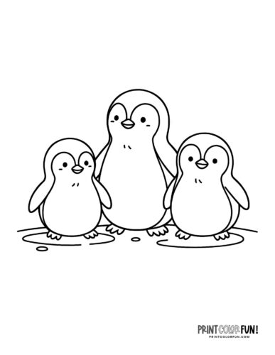 Penguin mom and kids coloring page from PrintColorFun com