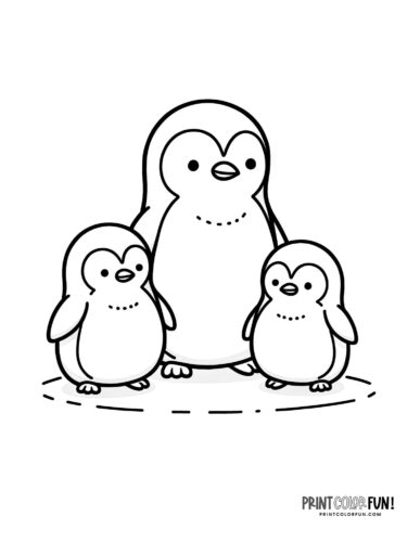 Penguin parent with 2 babies coloring page from PrintColorFun com