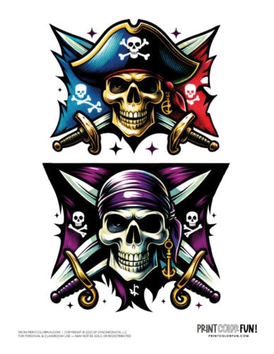 Pirate color skull and crossbones clipart from PrintColorFun com 2