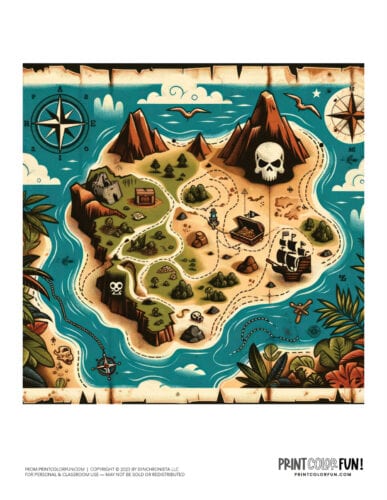 Pirate map color clipart from PrintColorFun com