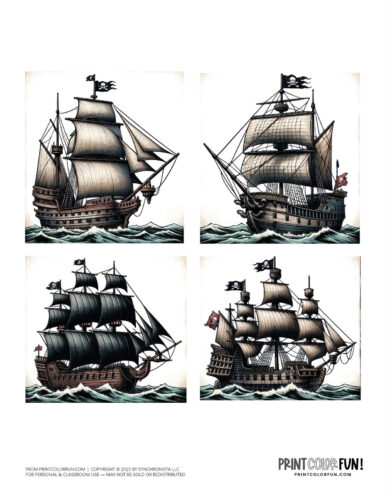Pirate ships color clipart from PrintColorFun com