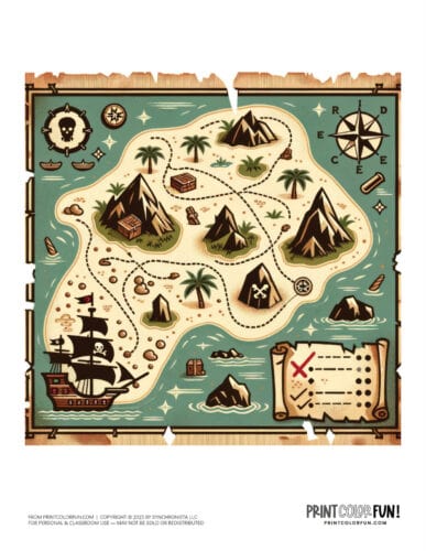 Pirate treasure map color clipart from PrintColorFun com 04