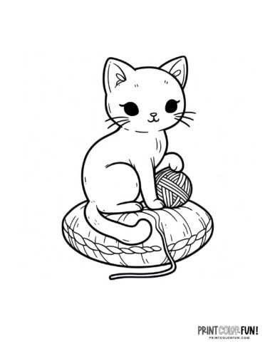 Playful cat with a ball of yarn from PrintColorFun com