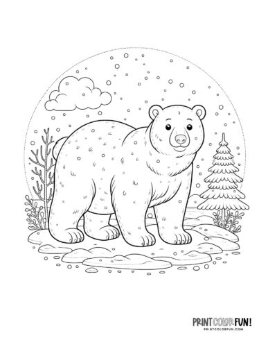 Polar bear outside coloring page - PrintColorFun com