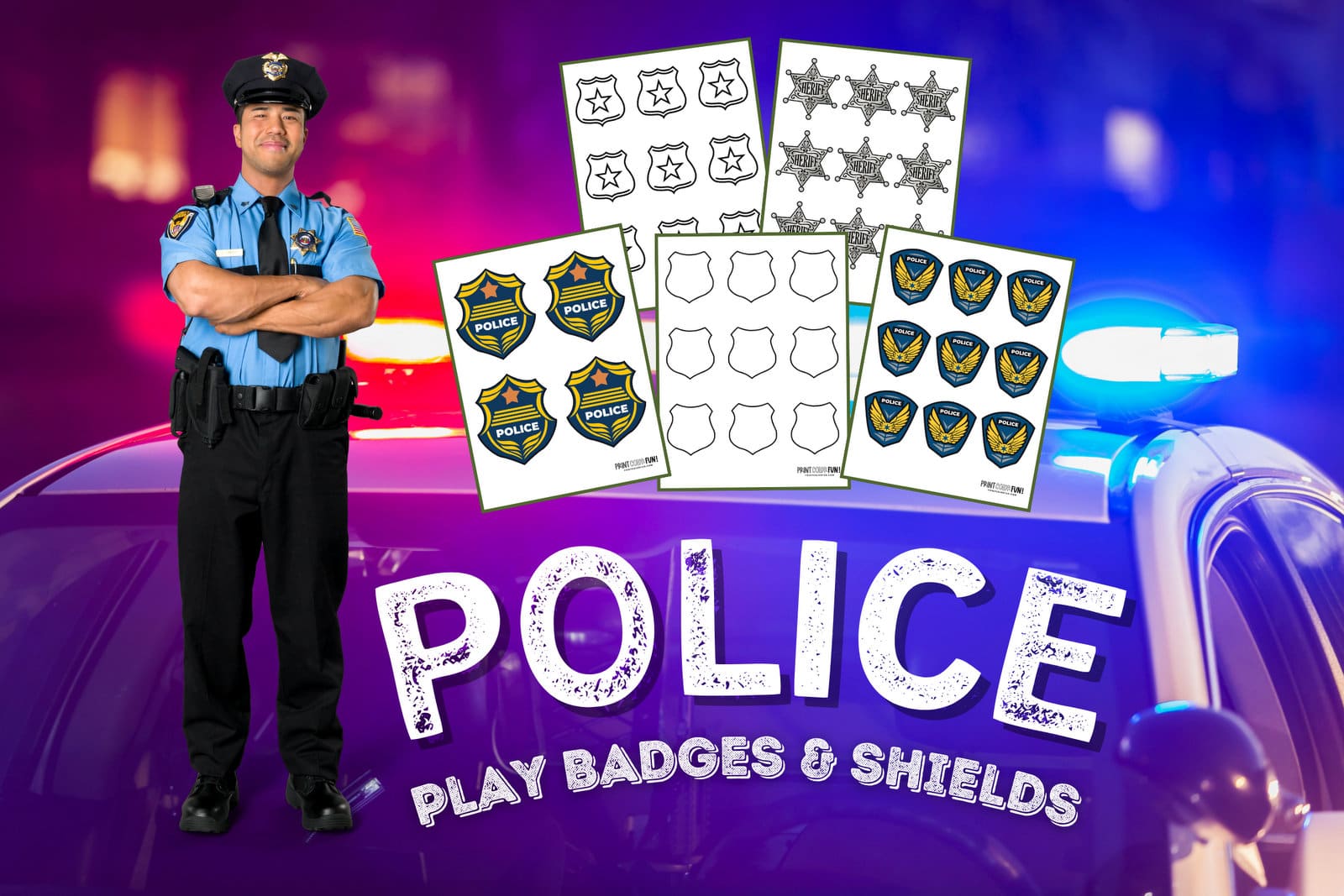 Police play badges and shields for kids and parties from PrintColorFun com