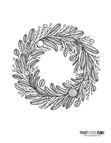 Pretty Christmas wreath with line art drawing coloring page at PrintColorFun com