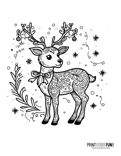Pretty festive reindeer Christmas coloring page - PrintColorFun com
