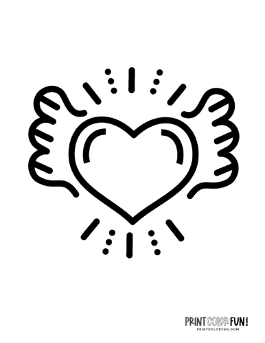 Pretty flying heart coloring page