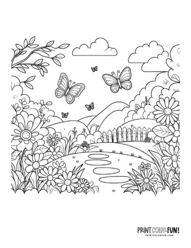 Pretty garden coloring page printable 3 at PrintColorFun com
