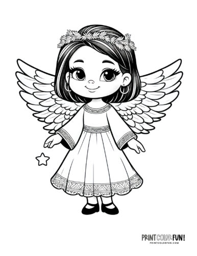 Pretty girl angel coloring page from PrintColorFun com