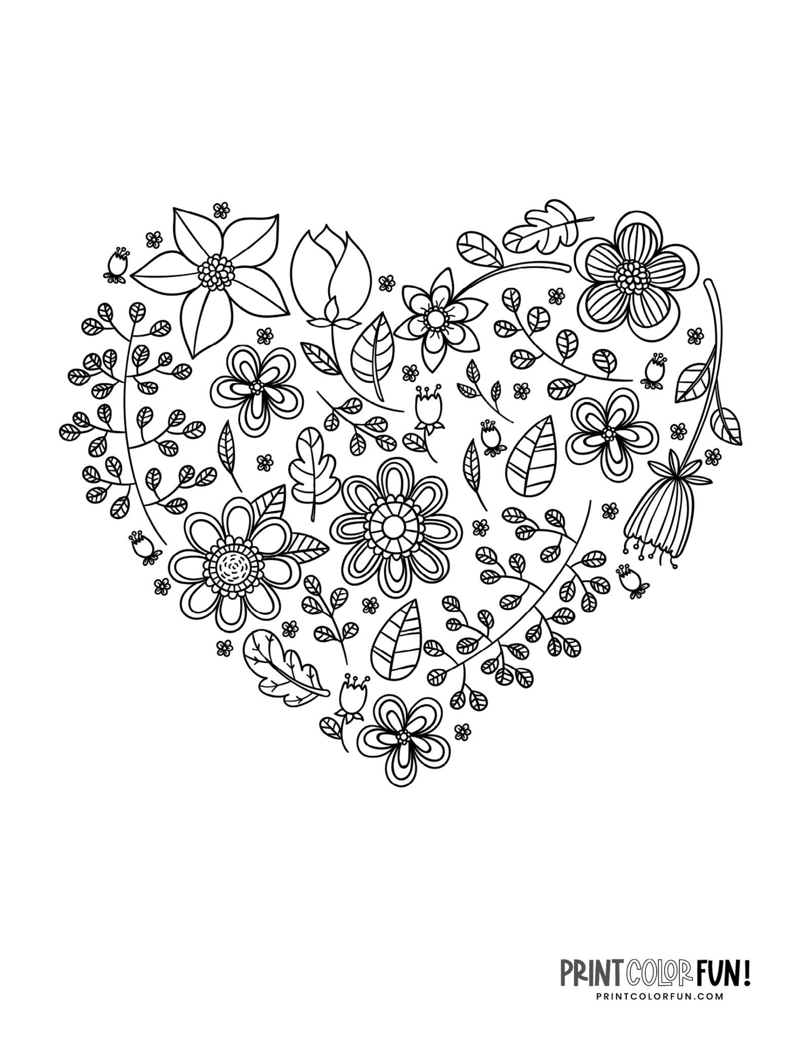 20 Floral Heart Coloring Pages, At PrintColorFuncom