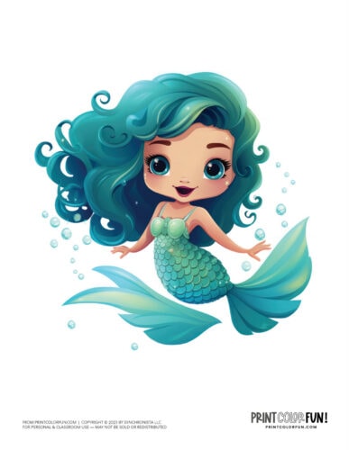 Pretty mermaid clipart artwork from PrintColorFun com 2
