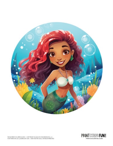 Pretty mermaid clipart artwork from PrintColorFun com 3