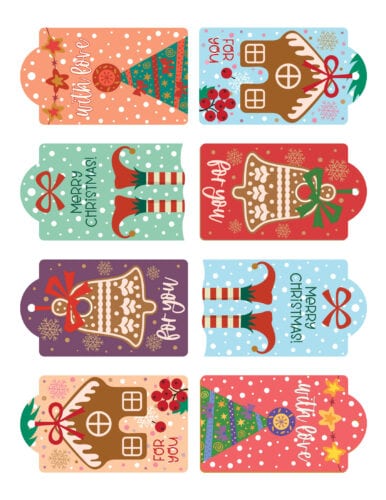 Pretty printable color Christmas present gift tag set from PrintColorFun com
